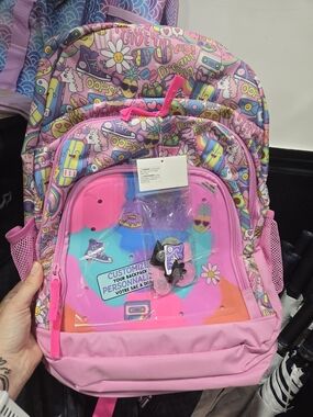 Colorful Pink Cartoon Print Kids Backpack with Customizable Front